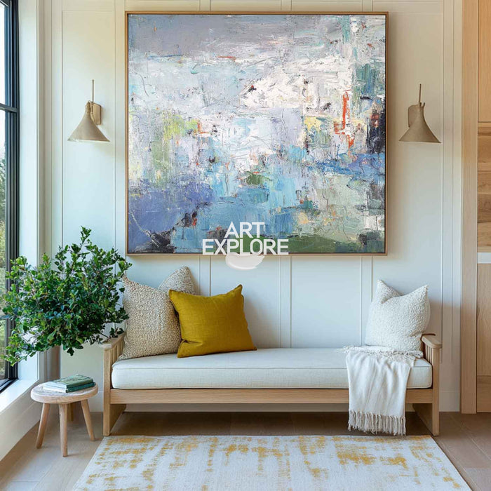 Large Blue Green Wall Art Square Rich Textured Wall Art Green Abstract Texture Livingroom Painting