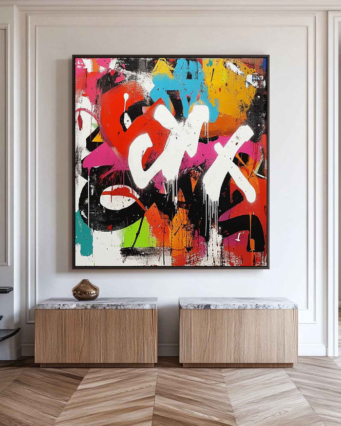 Large Graffiti Wall Art Colorful Texture Painting Graffiti Fine Art Abstract Livingroom Wall Art