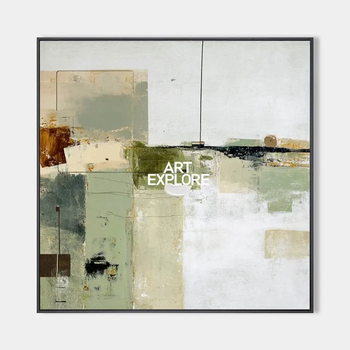 Wabi-sabi Green Painting Sage Textured Artworks Large Green Abstract Canvas Art Green Square Art