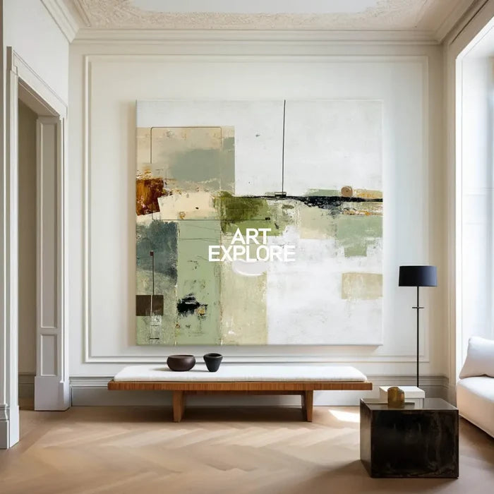 Wabi-sabi Green Painting Sage Textured Artworks Large Green Abstract Canvas Art Green Square Art