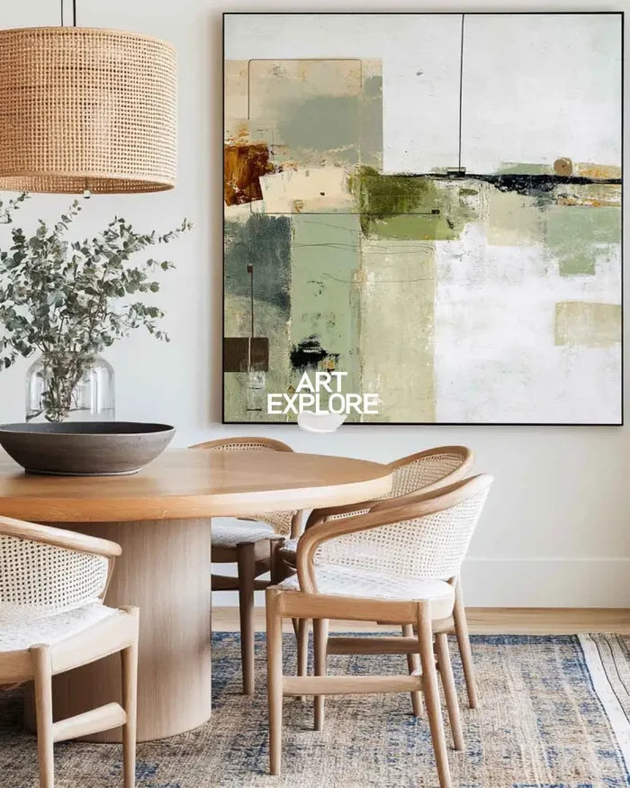 Wabi-sabi Green Painting Sage Textured Artworks Large Green Abstract Canvas Art Green Square Art