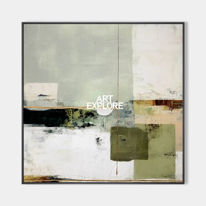 Wabi-sabi Green Painting Sage Textured Artwork Large Handcrafted Abstract Canvas Art  For Livingroom