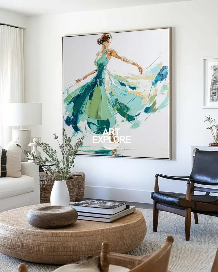 ArtExplore Modern Abstract Woman Dancing Wall Art – Large Textured Canvas Painting for Home Decor