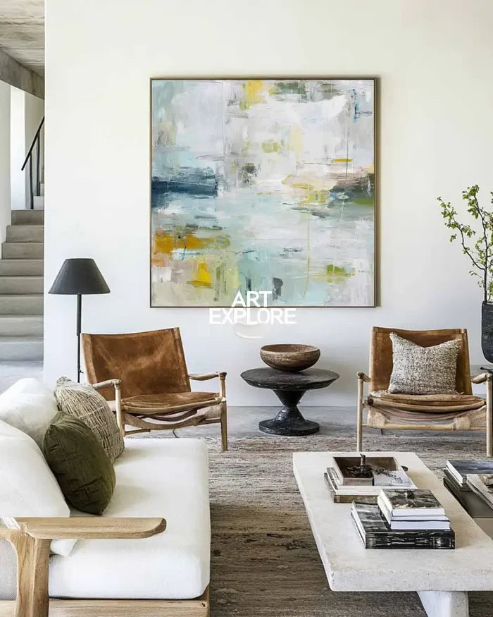 Minimalist Coastal Abstract Canvas Art – Textured Sky Tone Wall Decor