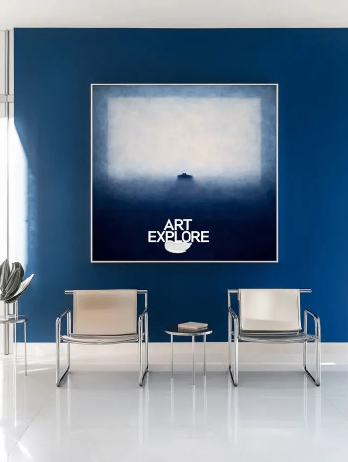 Large Blue Abstract Wall Art – Vertical Minimalist Canvas Painting for Home Decor | ArtExplore
