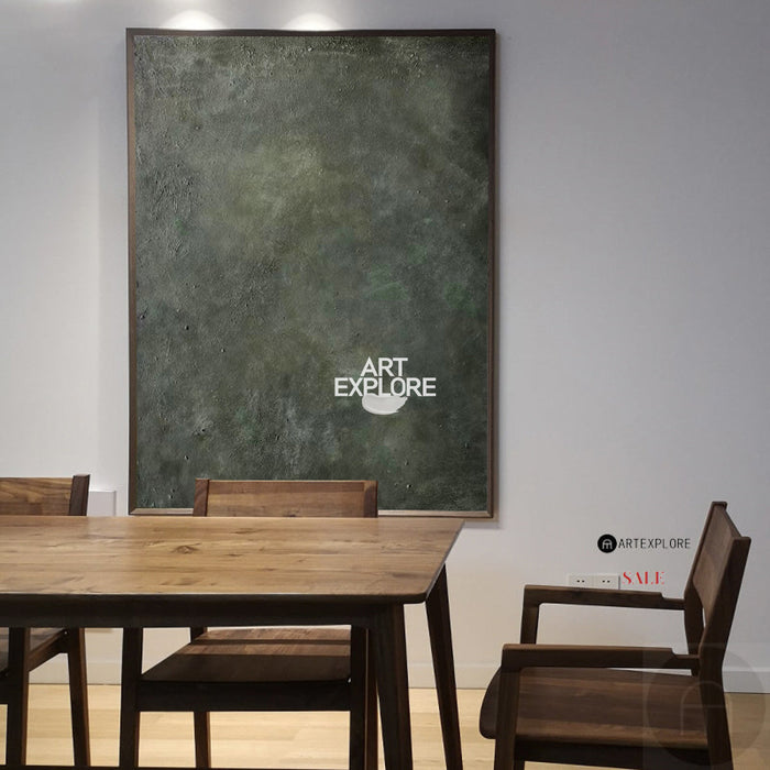 Modern Green Minimalist Canvas Art Pure Dark Green Painting Abstract Wall Art For Sale