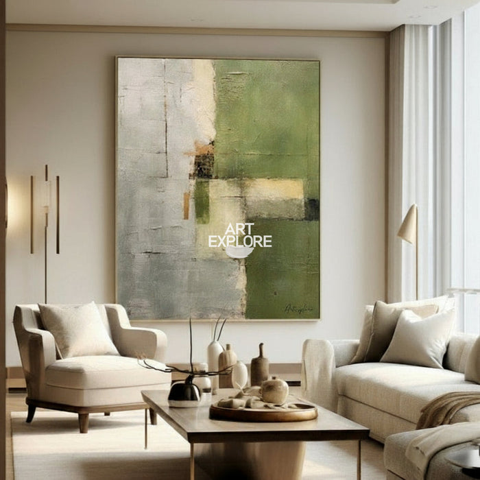 Wabi-sabi Green Abstract Art, Green Minimalist Painting, Eclectic Textured Canvas Wall Art