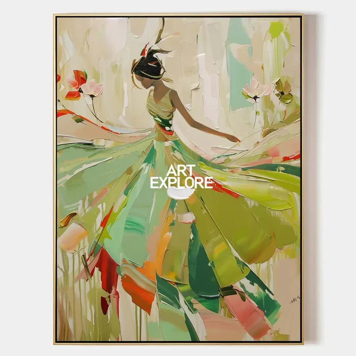Green Painting Of Dancing Girl African Ballerina Dancing Wall Art Abstract Texture Wall Art For Sale