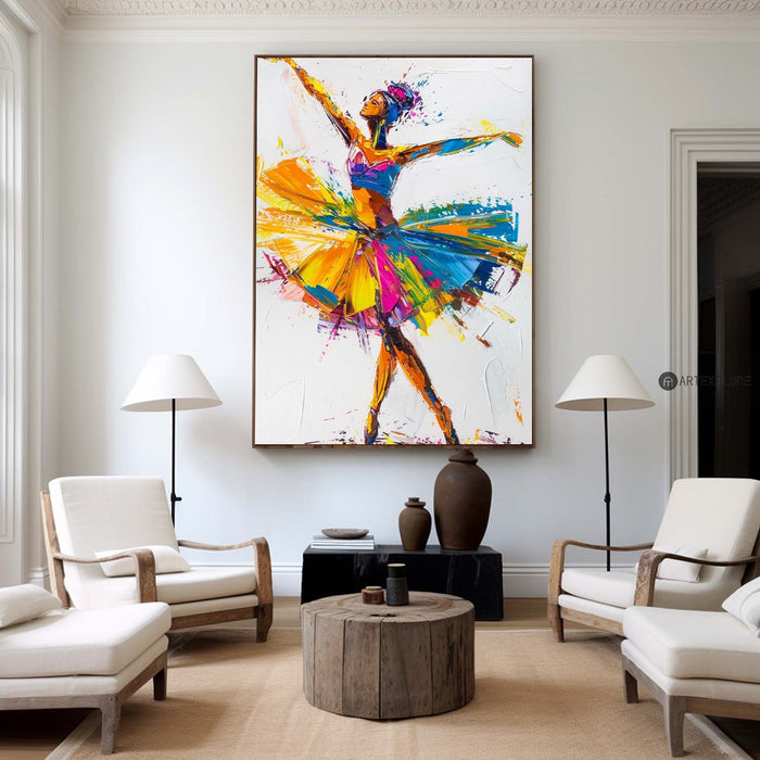 Large Abstract African Ballerina Portrait Oil Painting, Beautiful Ballerina Girl Colourful Wall Art