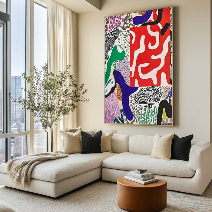 Large Colorful Geometric Splicing Wall Art Textured Abstract Splice Wall Art Fine Art For Sale