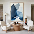Modern Blue White Abstract Canvas Art Blue Minimalist Wall Painting Large Blue Wall Art For Sale