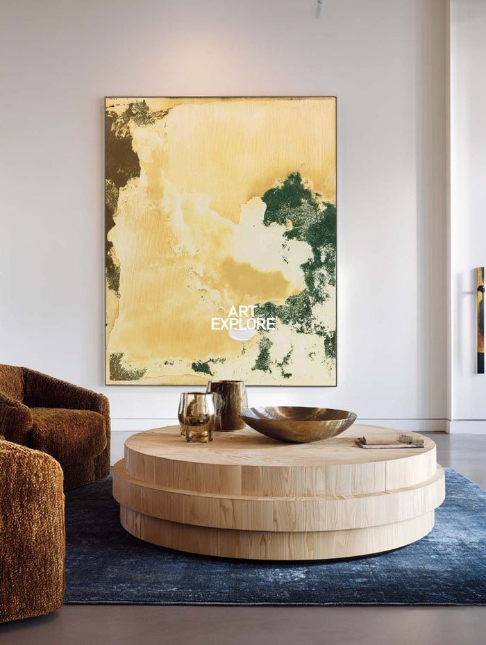 Abstract Gold And Green Canvas Painting Hand-Painted Original Art For Modern Home
