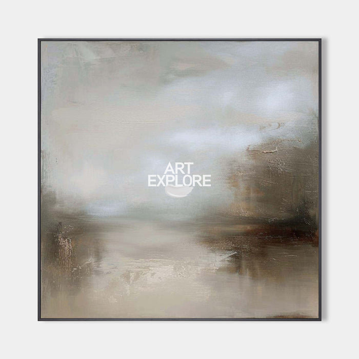 Modern Earth Tone Lake Painting Rich Textured Canvas Art Large Textured Landscape Painting For Sale