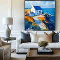 Blue Textured Landscape Wall Art Modern Countryside View Painting Large Landscape Painting