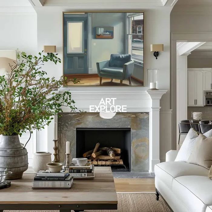 Modern American Art Paintings Room in New York Large Framed Painting Social Realism Oil Painting