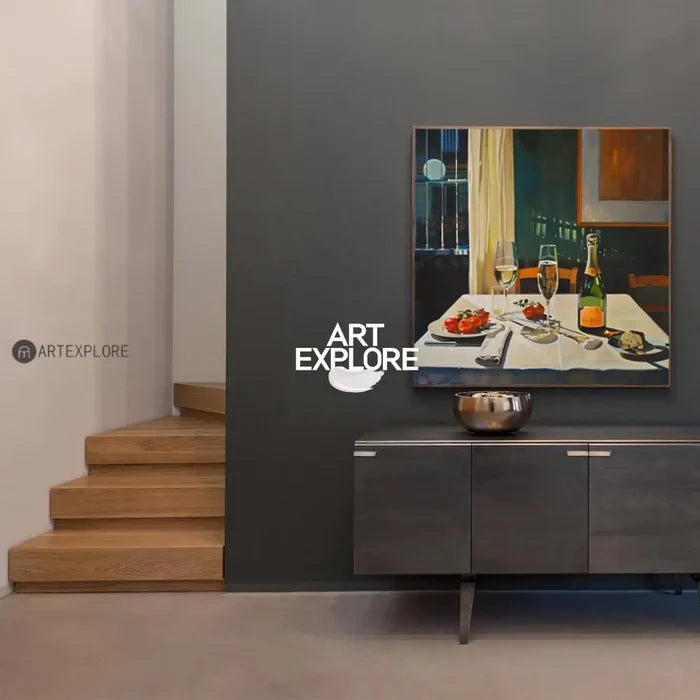 Modern Romantic Candlelight Dinner Canvas Wall Art Social Realism Mid Century Decorations