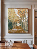 Abstract Tree Landscape Canvas Painting In Warm Gold And Brown Tones