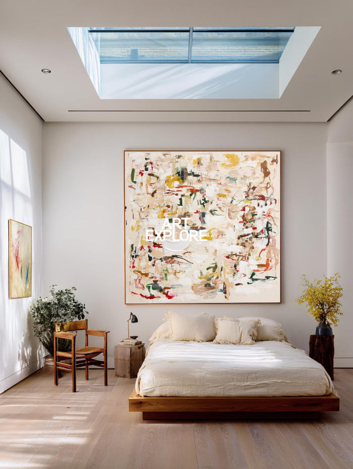 Modern Beige Abstract Painting Original Handmade Art For Luxury Home Interior Design