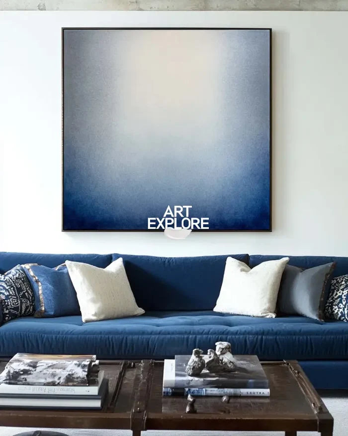 Modern Blue Square Texture Painting for Large Space | Minimalist Wall Décor | ArtExplore