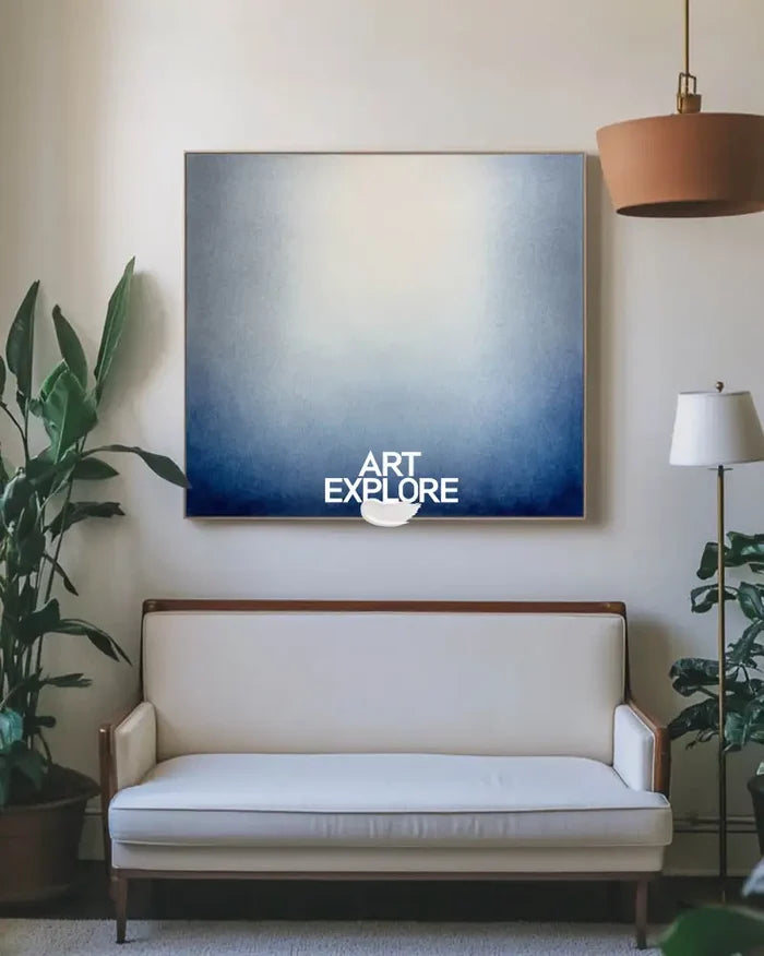 Framed Blue Wabi-Sabi Oil Painting for Vertical Wall Spaces | Large Canvas | ArtExplore