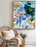 Abstract Blue And Green Floral Canvas Painting Hand-Painted Wall Art For Modern Home