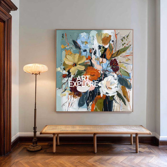 Modern Floral Bouquet Oil Painting Expressive Abstract Art On Canvas For Living Room Decor