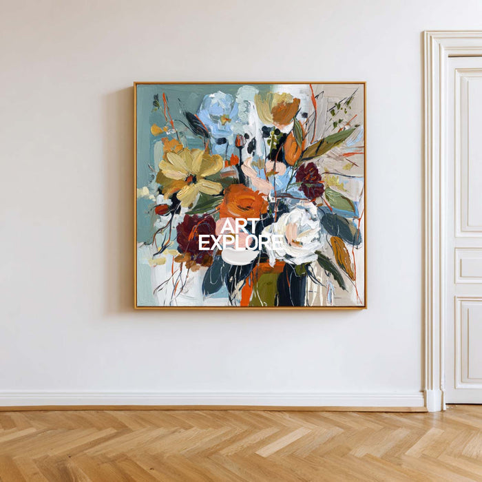 Modern Floral Bouquet Oil Painting Expressive Abstract Art On Canvas For Living Room Decor