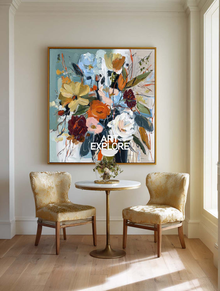 Modern Floral Bouquet Oil Painting Expressive Abstract Art On Canvas For Living Room Decor