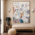Hand-Painted White Lotus Floral Canvas Art In Beige And Blue Tones