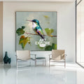 Handmade Hummingbird Oil Painting | Square Large Canvas Wall Art for Modern Interiors