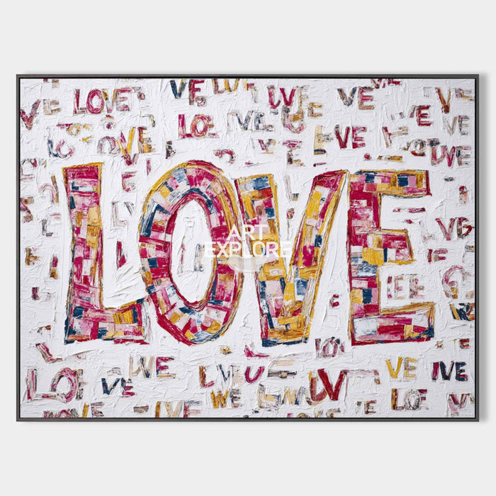 Large White Pink LOVE Wall Art, Handmade Textured Canvas Art – ArtExplore