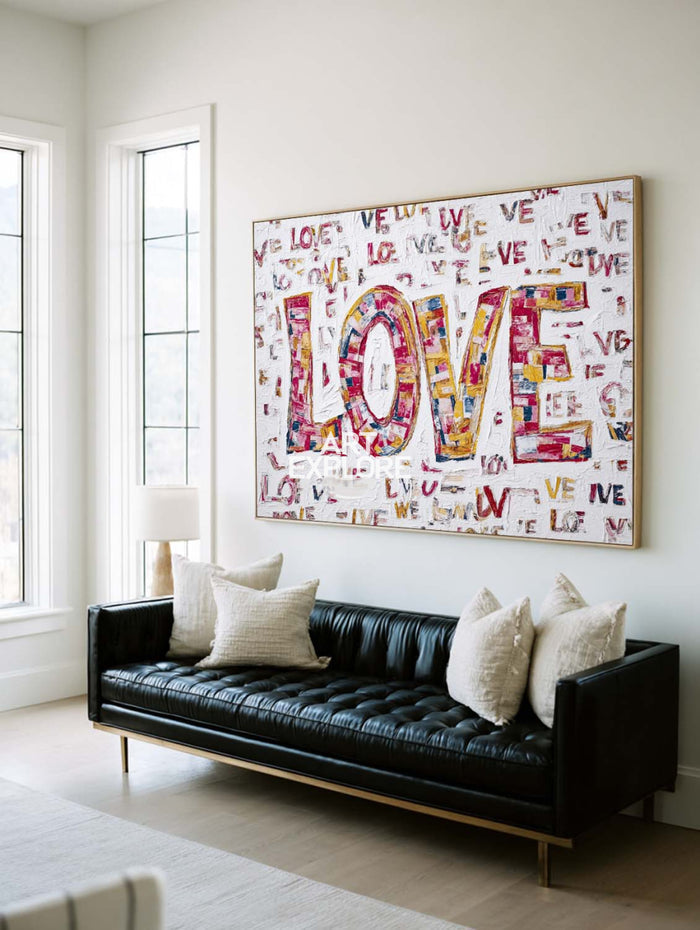 Large Horizontal LOVE Textured Oil Painting for Living Room – ArtExplore