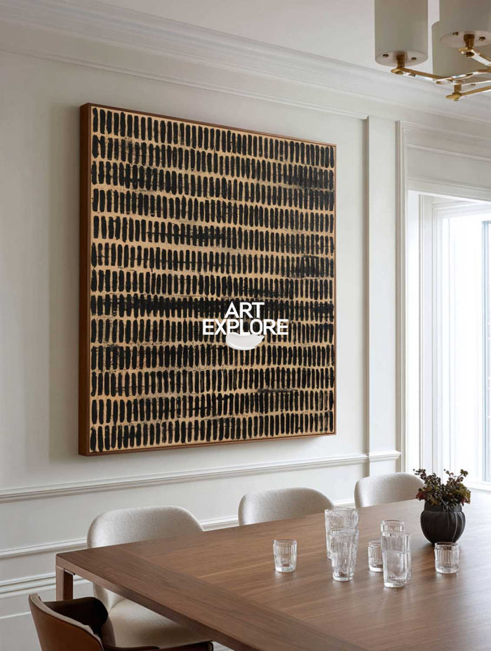 Minimalist Abstract Square Painting With Black Strokes For Modern Home Decor