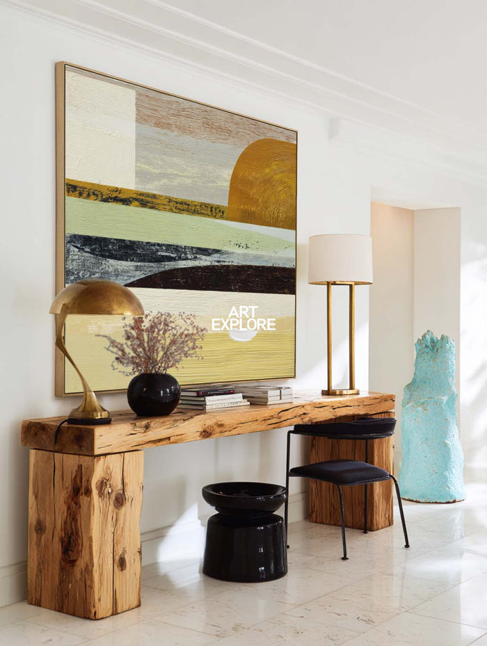 Minimalist Square Wall Art In Earth Tones For Elegant Living Room Design