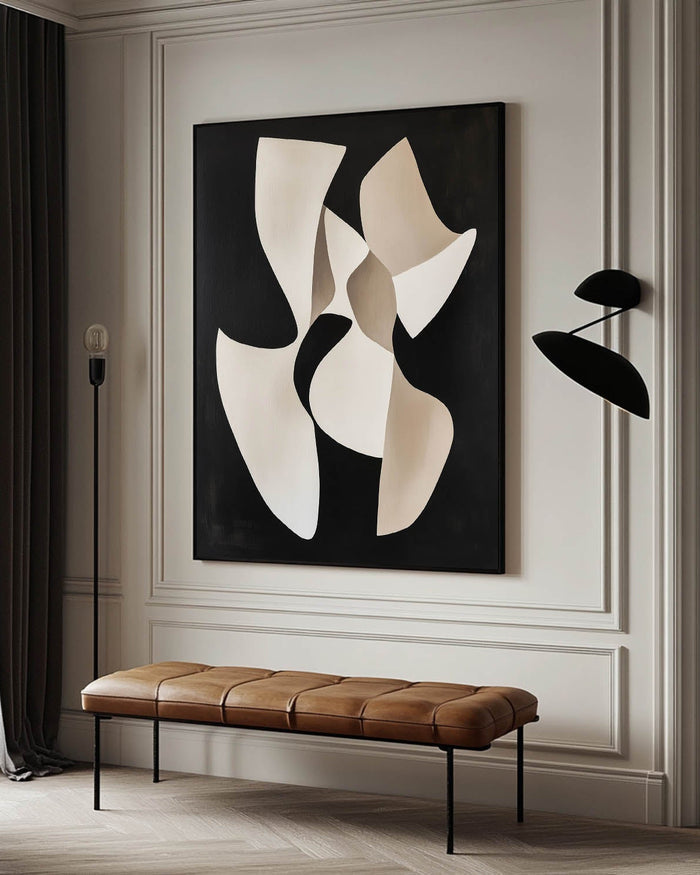 Modern Black And White Canvas Wall Art Wabi-sabi Textured Wall Art Black Minimalist Abstract Wall Art