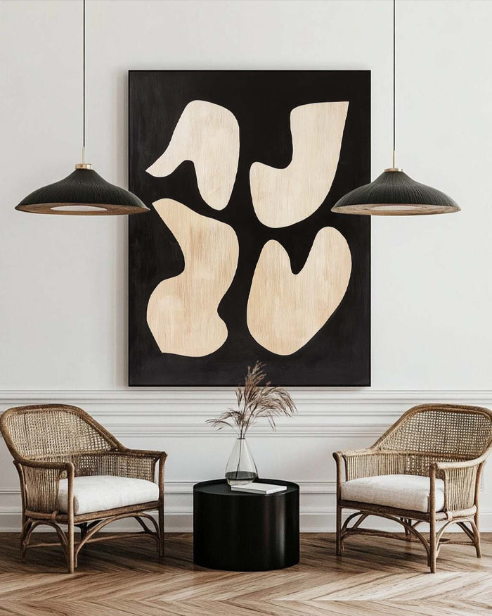 Large Black And Beige Painting Matisse Fauvism Canvas Art Black Beige Texture Minimalist Wall Art