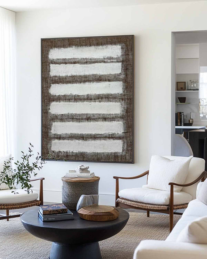 Wabi-sabi Brown White Canvas Art Large Minimalist Painting Brown White Textured Acrylic Painting