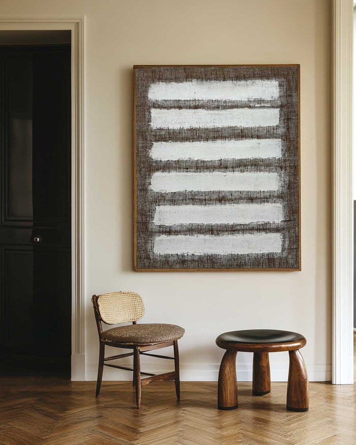 Wabi-sabi Brown White Canvas Art Large Minimalist Painting Brown White Textured Acrylic Painting