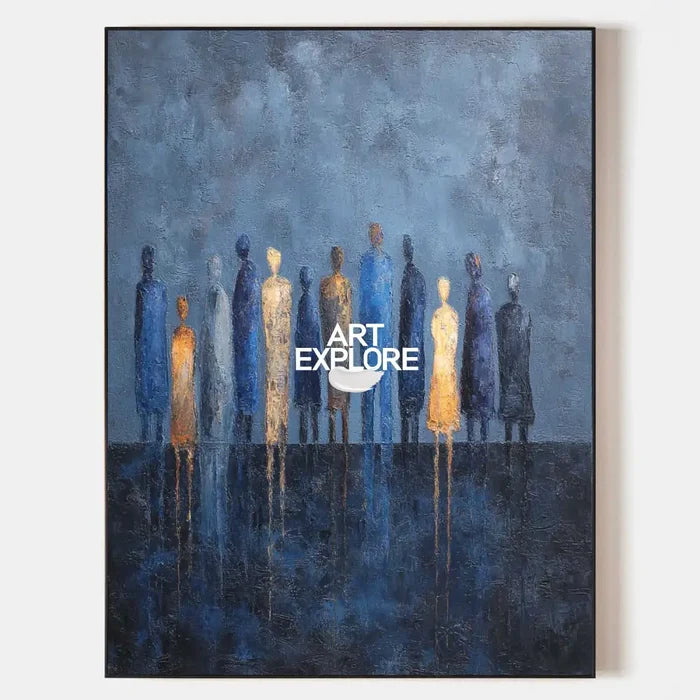 Large Blue Abstract Painting for Living Room – Minimalist Modern Wall Art with Rich Texture by ArtExplore