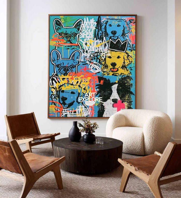 Colorful Dog Portrait Pop Art Painting For Modern Living Room Wall Decor