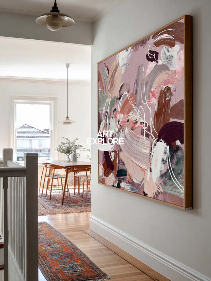 Modern Pink Abstract Painting With Textured Brushstrokes For Contemporary Home Decor