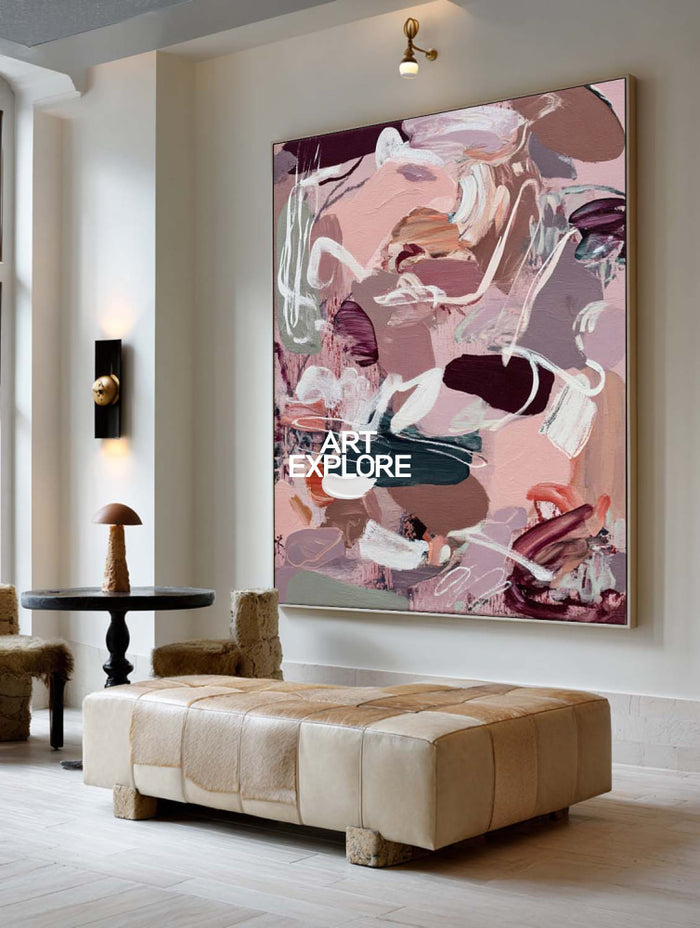 Textured Abstract Expressionist Art In Pink And Purple Tones