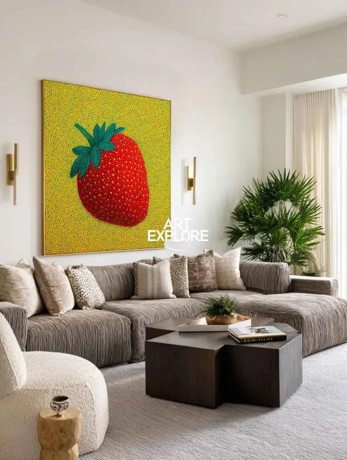 ArtExplore Modern Strawberry Painting – Large Handmade Pop Art Bold and Colorful Home Interiors for sale
