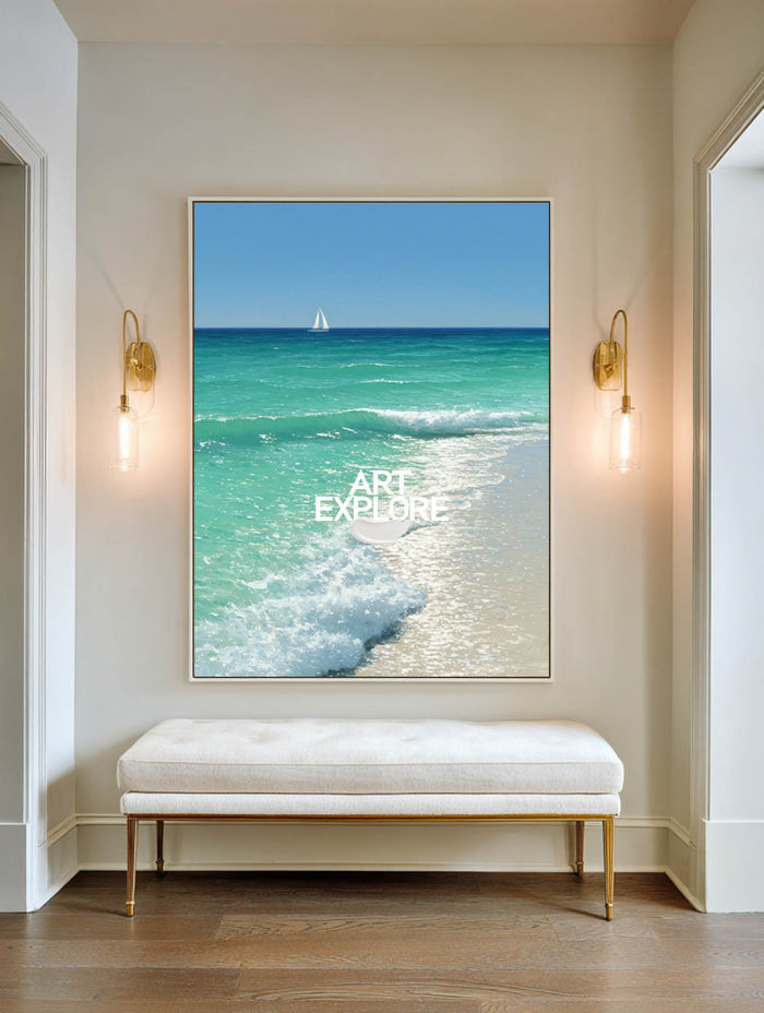 Luxury Turquoise Sea Abstract Painting Large 3D Textured Sea Art