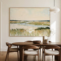 Hand-Painted Coastal Landscape Canvas Art In Warm Beige And Blue Tones