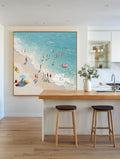 Modern Abstract Beach Painting With Textured Waves For Coastal Living Room Decor