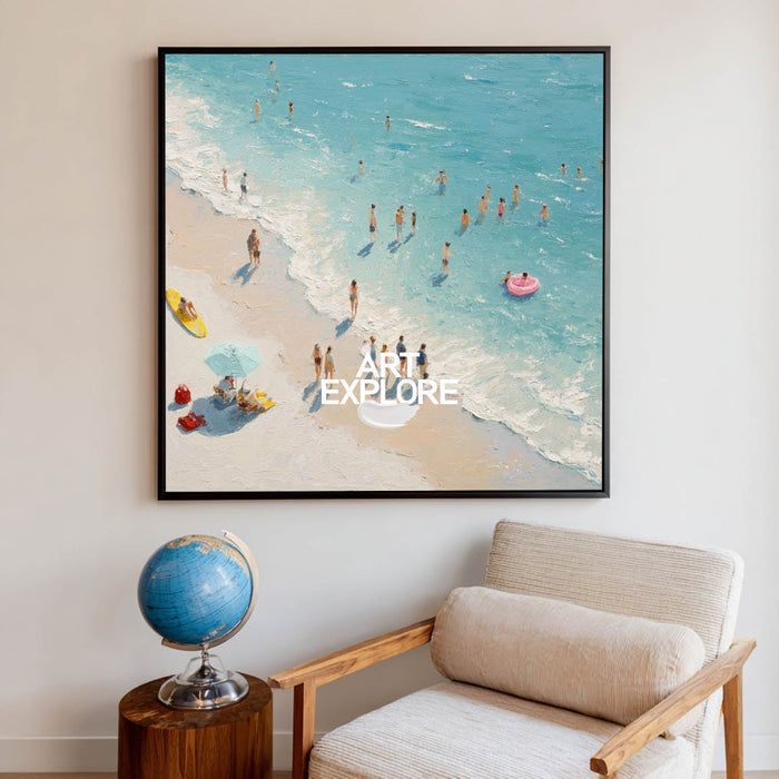 Modern Abstract Beach Painting With Textured Waves For Coastal Living Room Decor