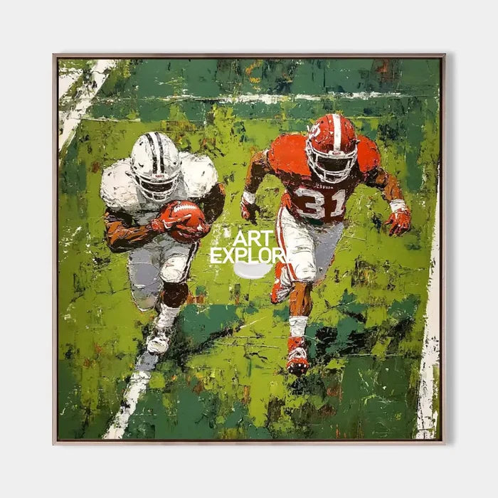 Large Football Game Painting Green Textured Art for Football Lovers Sport Painting For Home Decor