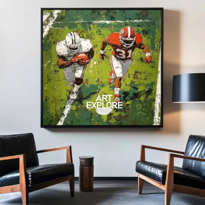 Large Football Game Painting Green Textured Art for Football Lovers Sport Painting For Home Decor
