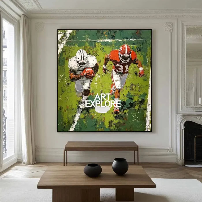 Large Football Game Painting Green Textured Art for Football Lovers Sport Painting For Home Decor